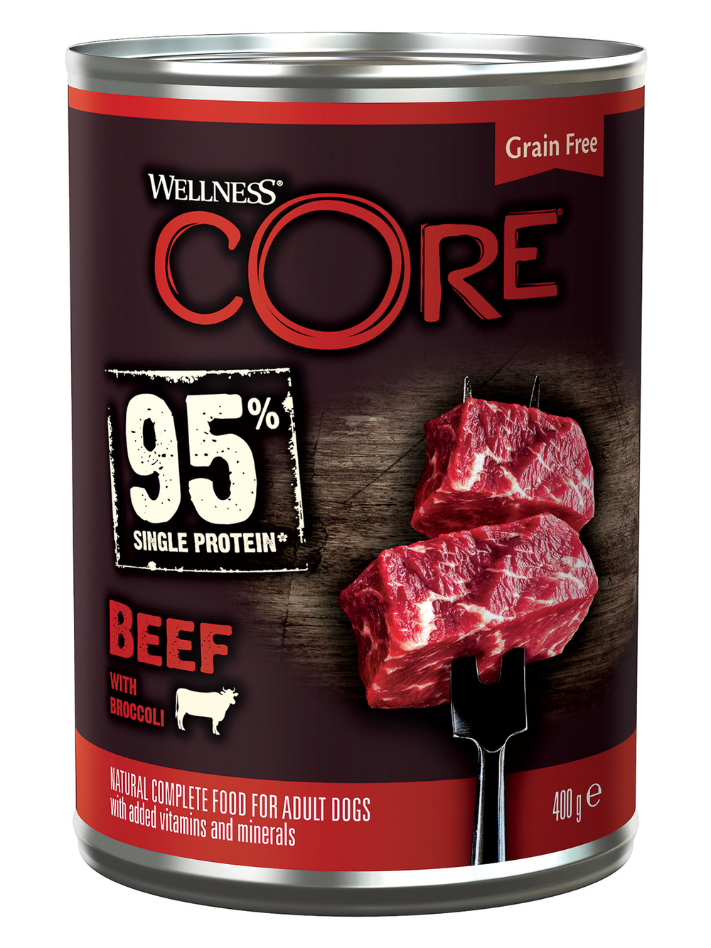 Влажный корм CORE 95 для взрослых собак из говядины с брокколи 400 г