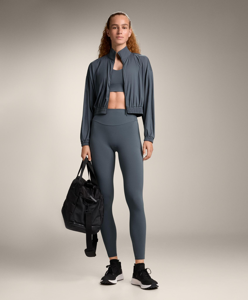 Oysho Спортивный бюстгальтер Light Touch со средней поддержкой, антрацитовый/голубой