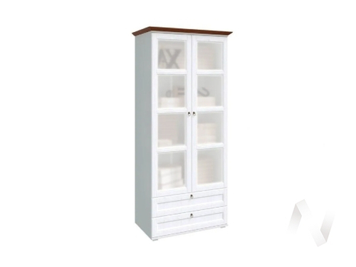 Шкаф 2-х ств бельевой со стеклом Гостиная Валенсия (белый/белый)