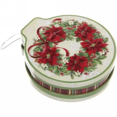 Банка жестяная 200мл 11,2*12,2*4см «Рождественский венок» двухсторонняя