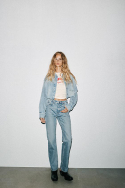 ZARA ДЖИНСЫ TRF ПРЯМОГО КРОЯ С ВЫСОКОЙ ПОСАДКОЙ, ГОЛУБОЙ