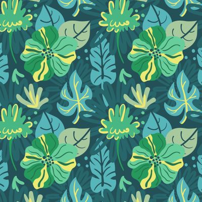 Фантазийные цветы и листья на темном фоне