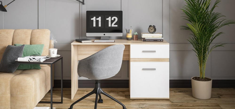 Стол письменный ЛЮКС Сонома+Белый снег