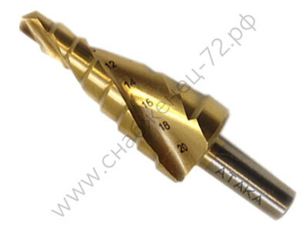 Сверло по мет. ступ. 4-20мм*9ступ. титан бокс профи Атака