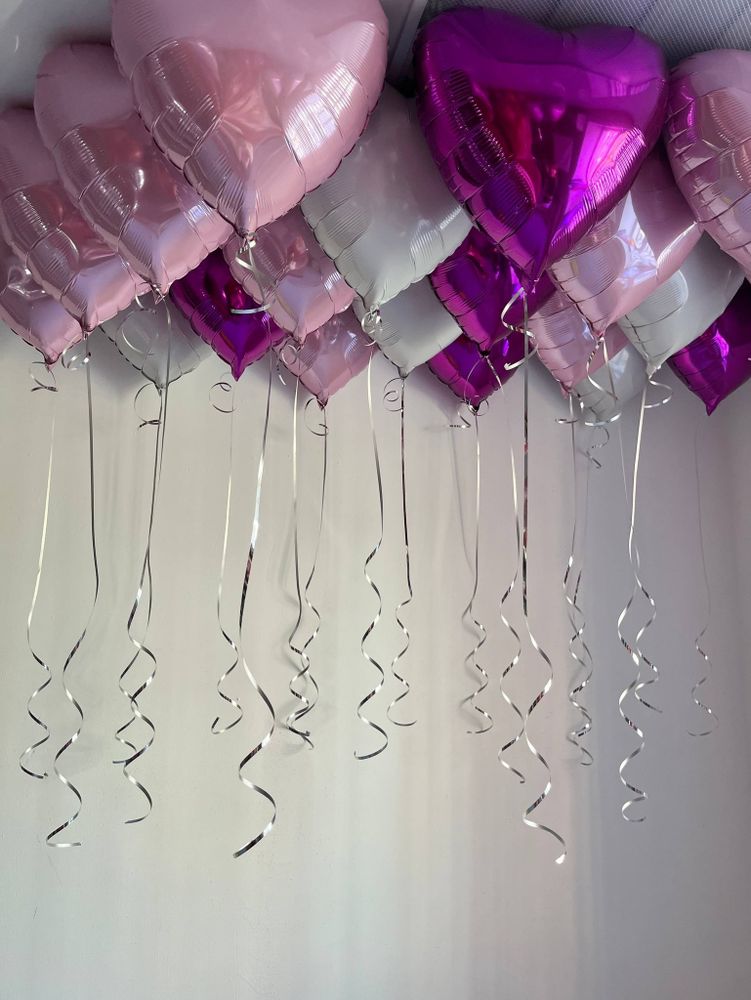 Воздушные шары под потолок сердца розовый/белый/фуксия №3401