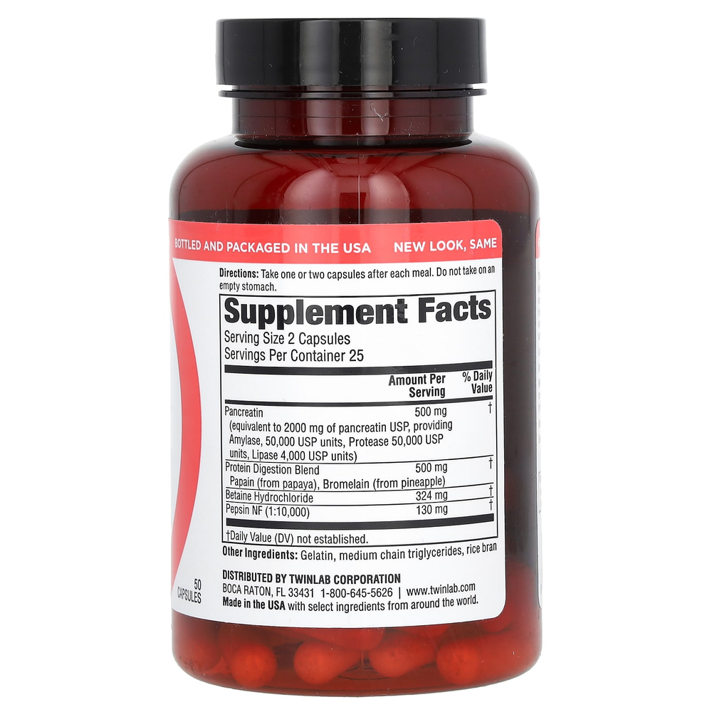 Twinlab, суперэнзимные капсулы, 50 капсул
