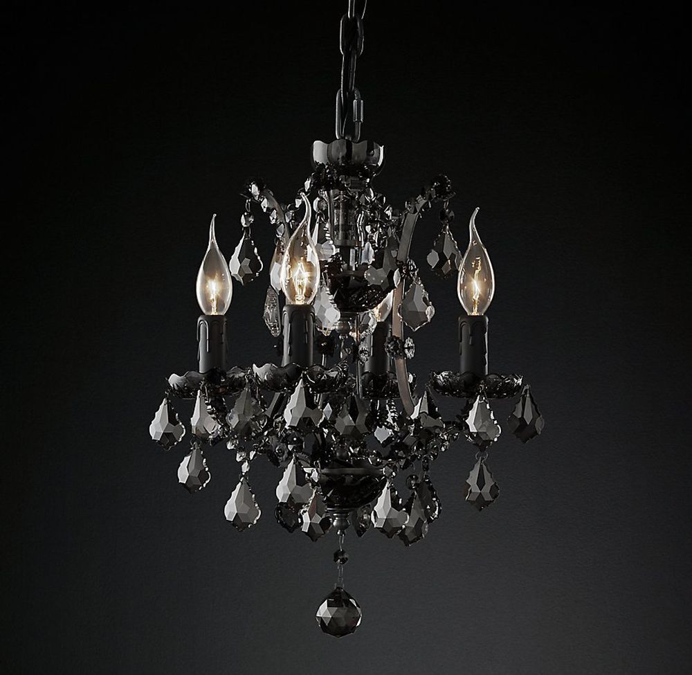 Подвесной дизайнерский светильник  19th C. Rococo Iron &amp; Smoke Crystal Round Chandelier 13&quot; by Restoration Hardware