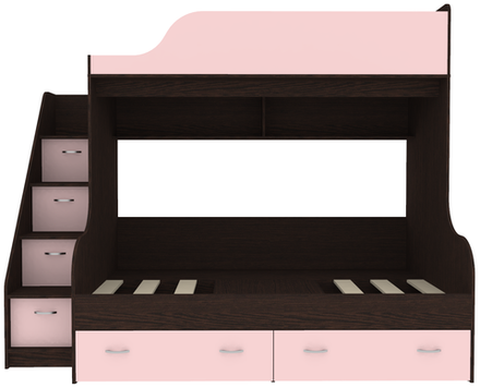 Двухъярусная кровать КарИВи Дуэт-15 с лестницей Комод КарИВиом Венге Розовый