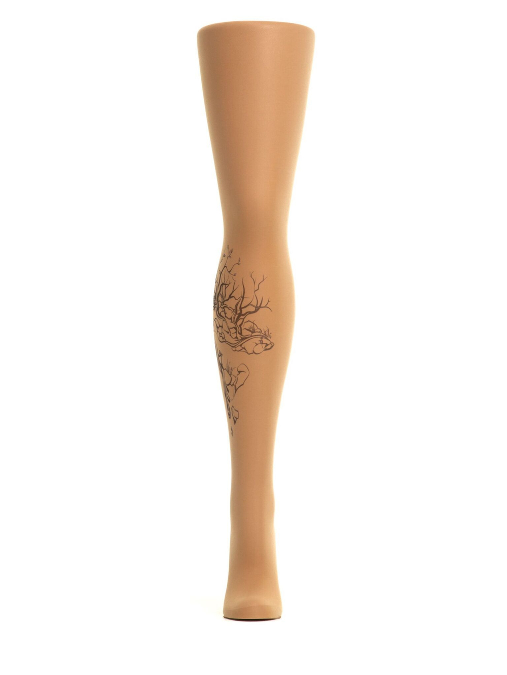 Колготки с черным принтом в виде сучьев (Размер: S-M-L) (Цвет: бежевый)