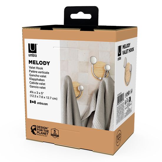 Вешалка настенная melody, 2 крючка, натуральное дерево/никель