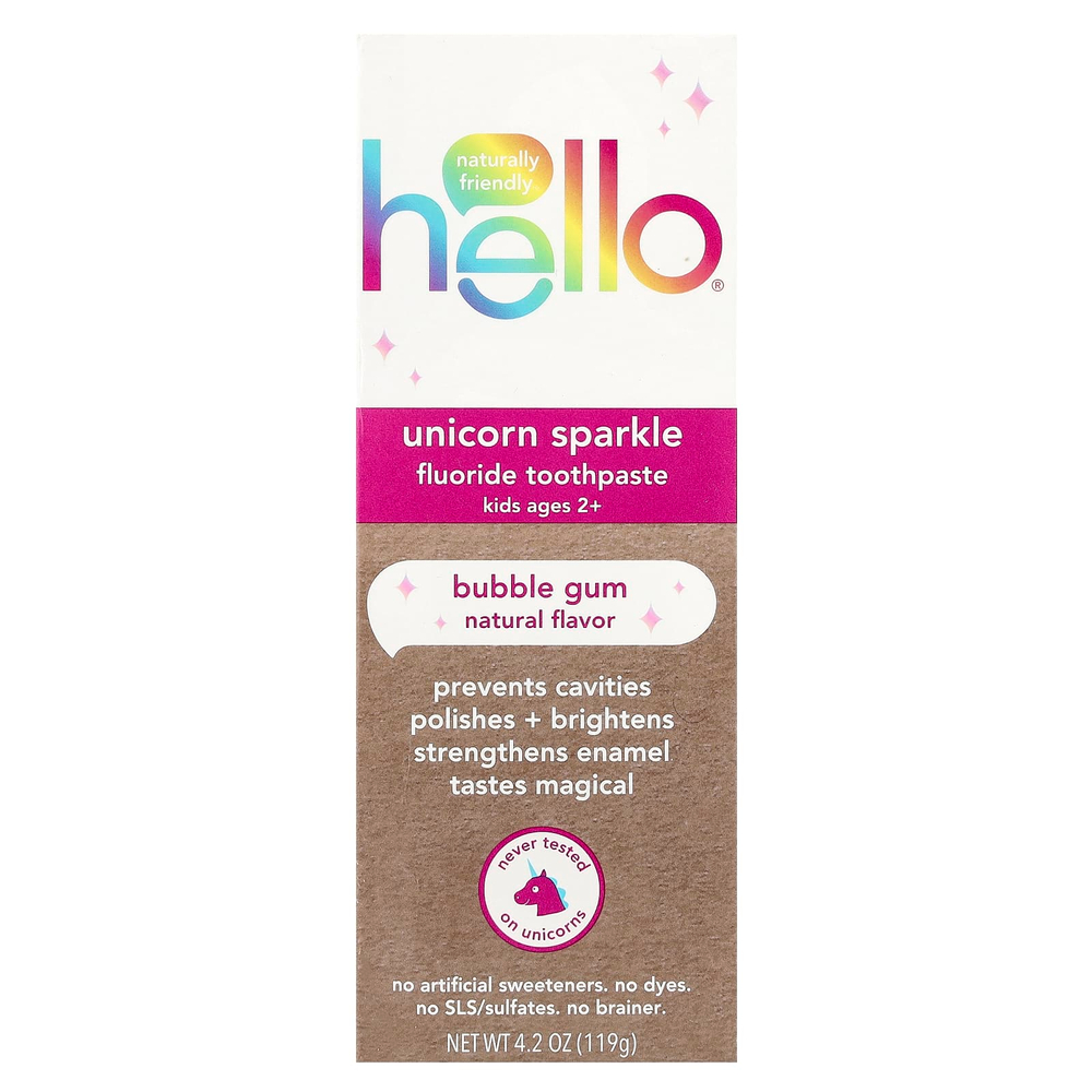 Hello, Unicorn Sparkle, для детей, зубная паста со фтором, со вкусом жевательной резинки, 119 г (4,2 унции)