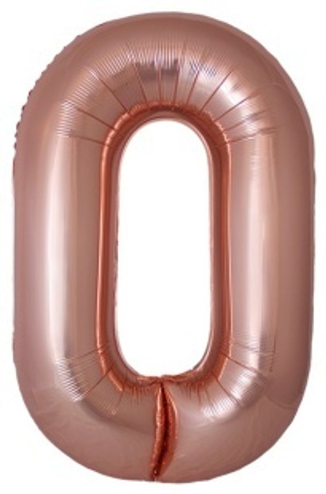 F Шар (40''/102 см) Цифра, 0 Slim, Розовое Золото, Металлик, 1 шт. в уп.(БГ-60)