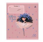 Тетрадь 12л., линия, Alingar, скрепка, блок офсет, 100% белизна, мелованный картон (стандарт), "Милые девочки"