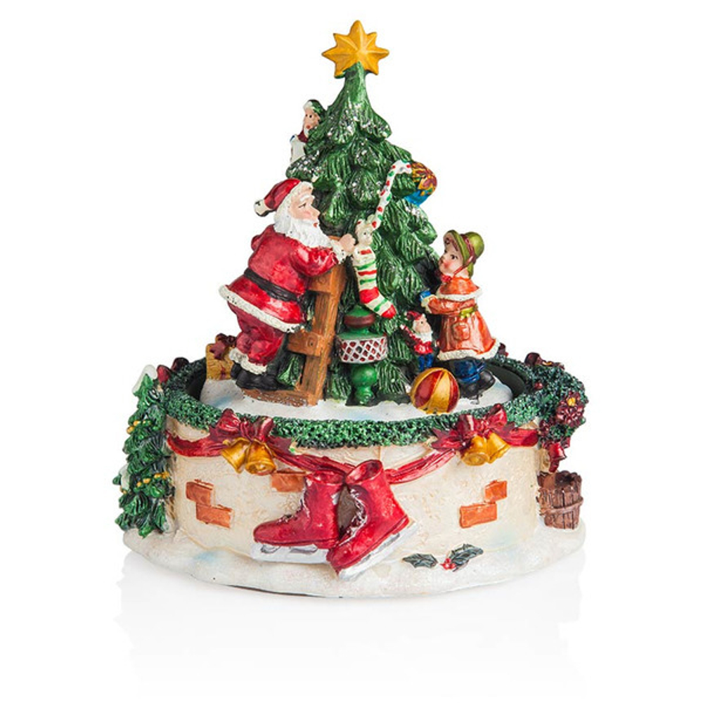 Шкатулка музыкальная 15см Рождественская ель Дедом Морозом Lamart