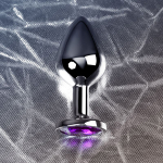 Серебристая коническая анальная пробка 8см с фиолетовым кристаллом ToyFa Metal 717002-4