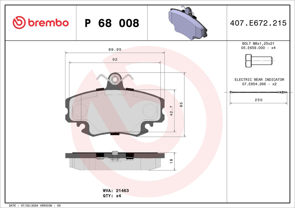 BREMBO - P68008-BRB - Brake Pad Set, disc brake