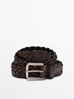 Massimo Dutti Плетеный ремень из кожи наппа, коричневый
