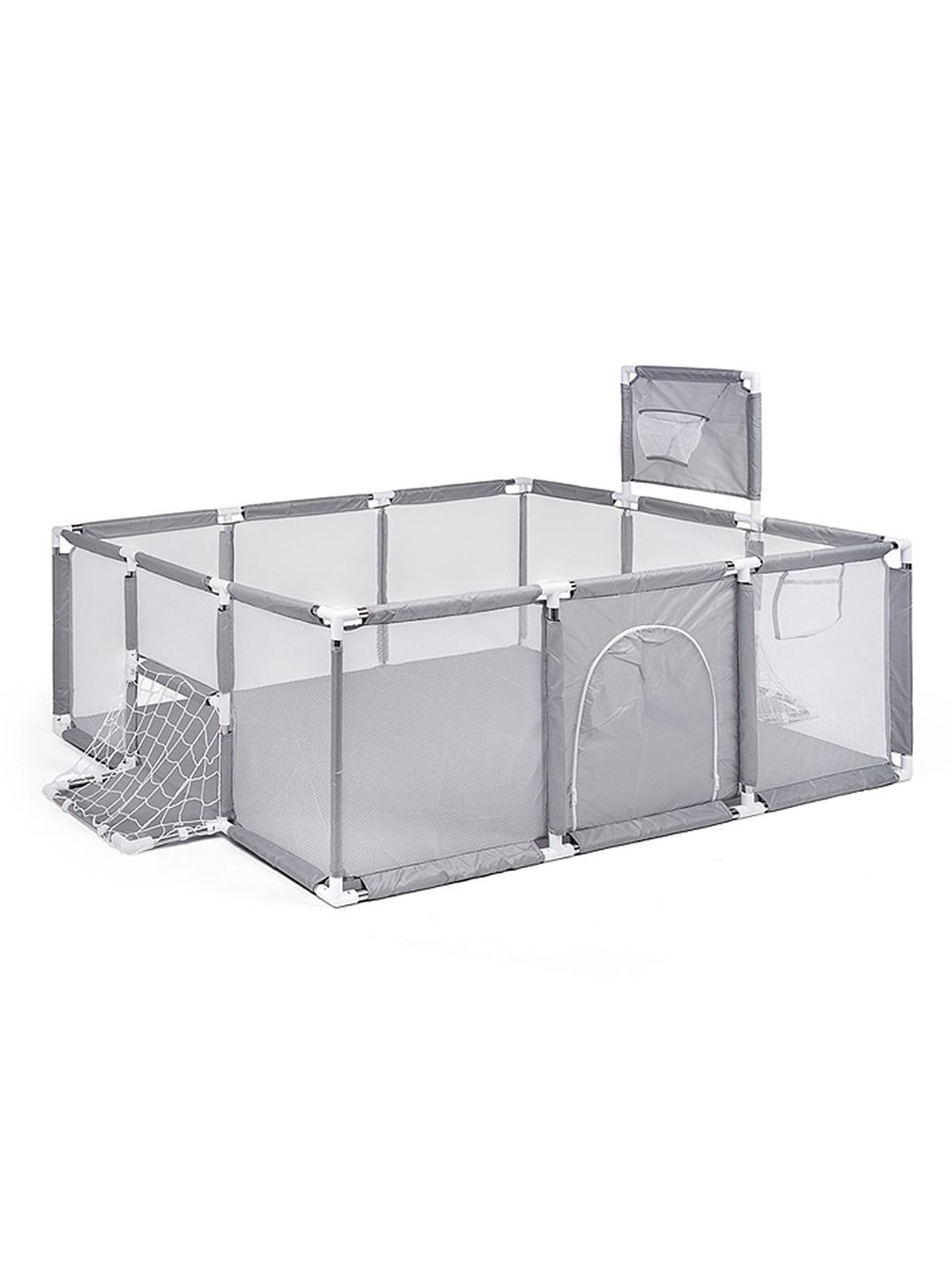 Манеж детский прямоугольный с баскетбольным кольцом и воротами (120*180*60) цвет серый (М11-2)