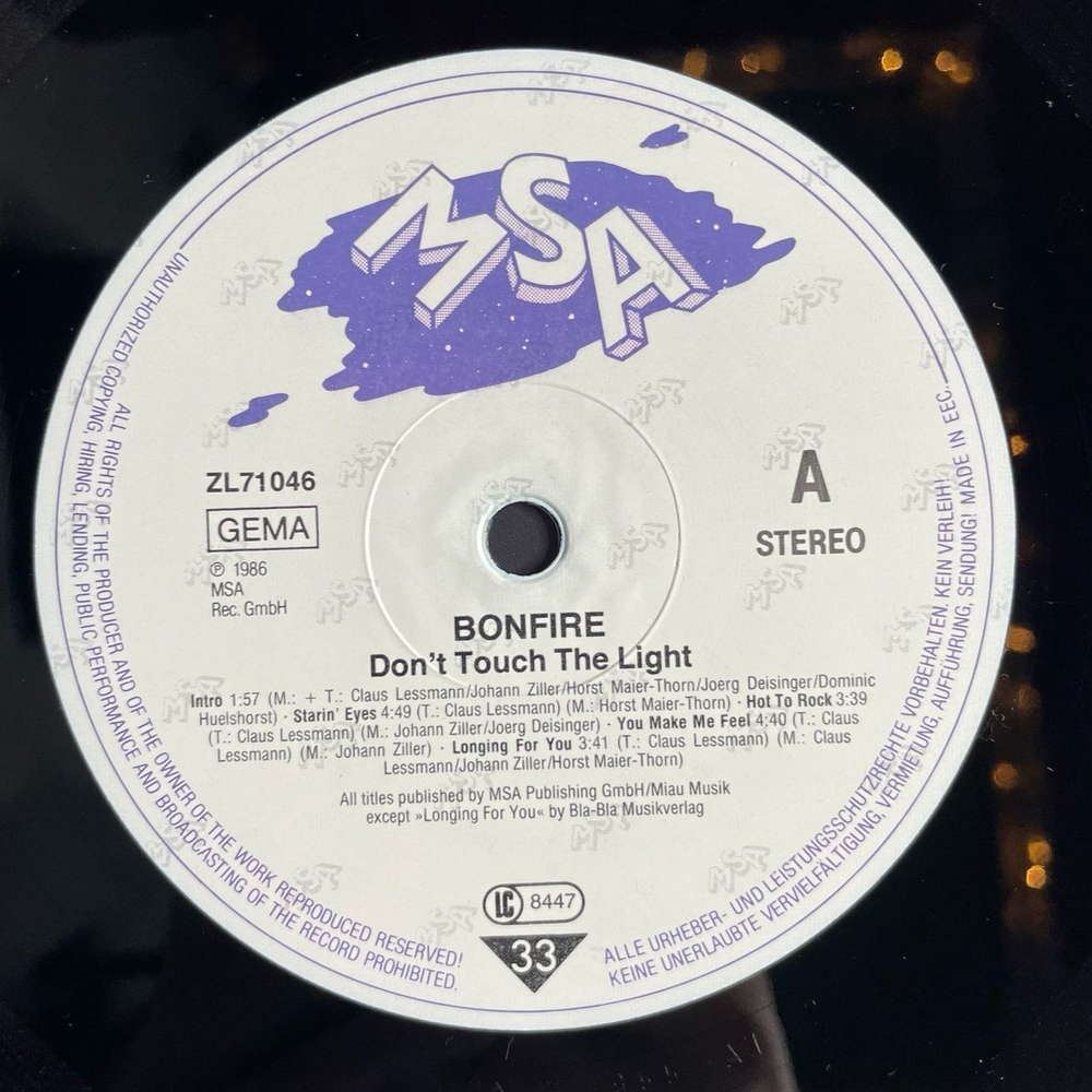 Винтажная виниловая пластинка LP Bonfire Dont Touch The Light (Germany 1986)