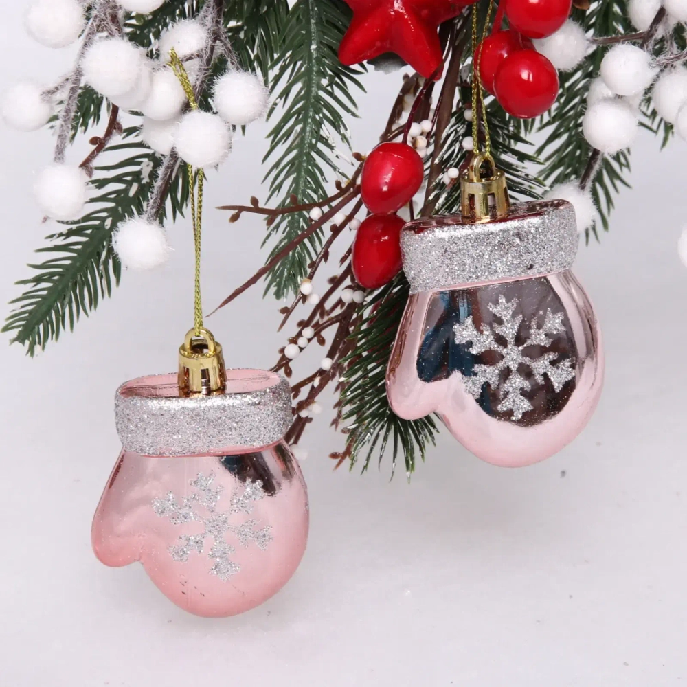 Ёлочные игрушки «Волшебные варежки» 6 см (набор 2 шт), Розовое золото