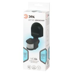 Датчик движения ЭРА MD 04 настенный инфракрасный 1200 Вт угол 180 градусов IP44, черный | Датчики движения