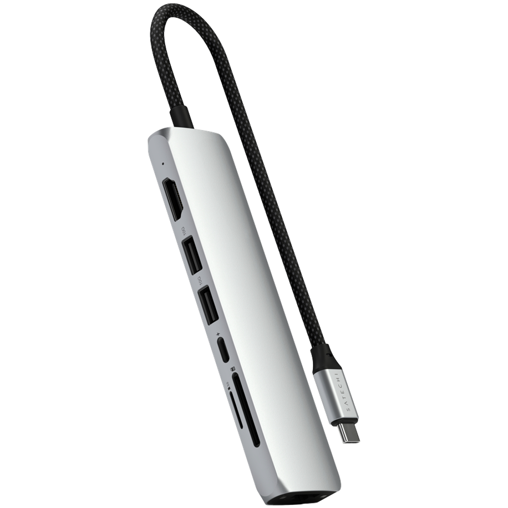 SATECHI 7-in-1 USB-C Slim Multiport Adapter with Ethernet (Silver)