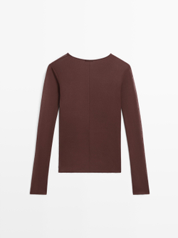 Massimo Dutti Шелковая футболка с длинными рукавами, коричневый