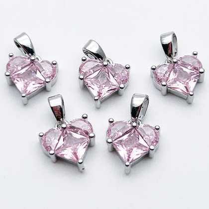 Подвеска Сердце, цвет серебро+розовый, размер 10 мм, цена за 1 шт