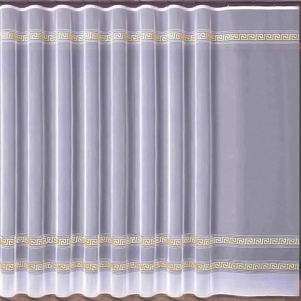 Занавеска "Ф. РИМ" на шторной ленте, цвет белый с вышивкой из золотистой пряжи, Польша.