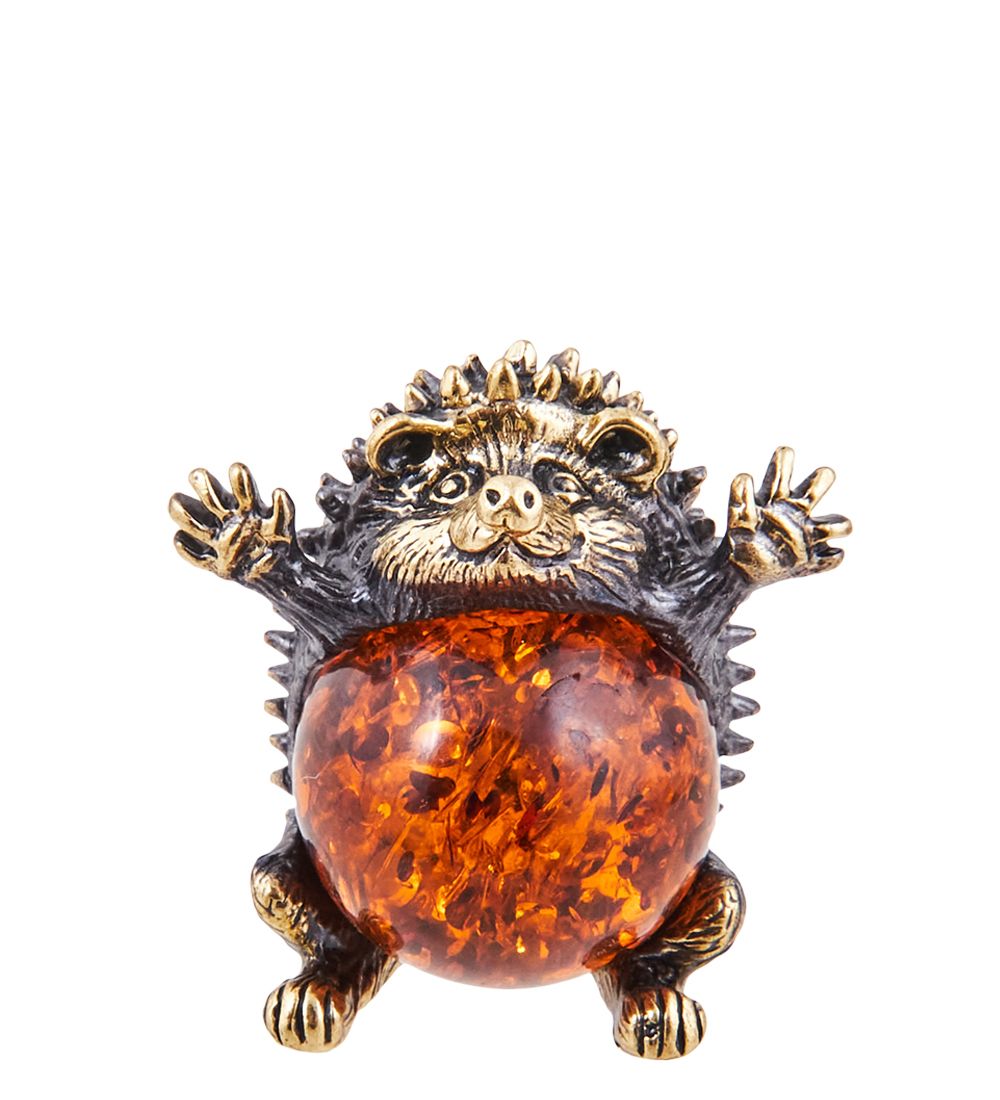 AM-3656 Фигурка «Ежик Улыбка» (латунь, янтарь)