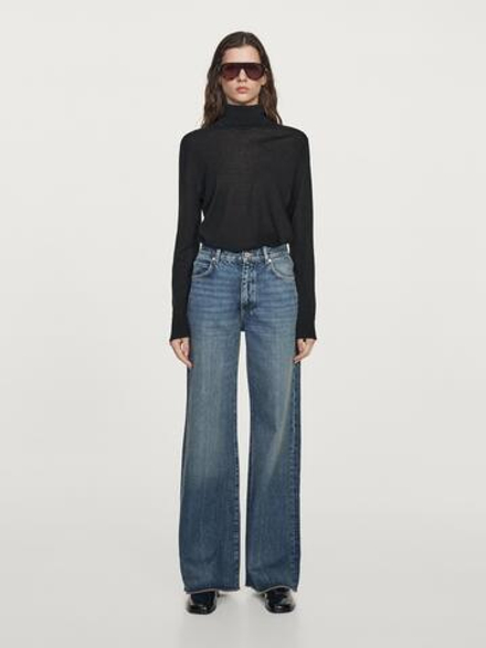 Massimo Dutti Джинсы палаццо с высокой талией, светло-голубой