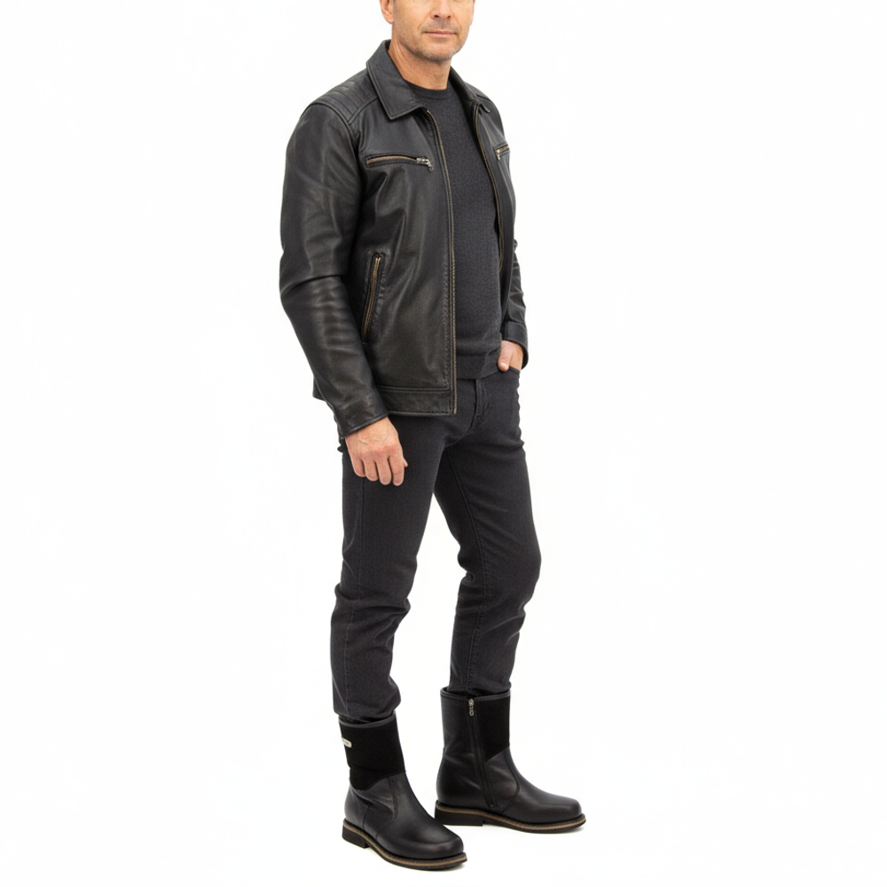 Унты укороченные мужские из кожи теленка и замши