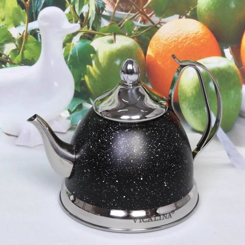 Чайник из нержавеющей стали 1л «Vicalina» с ситом, черный