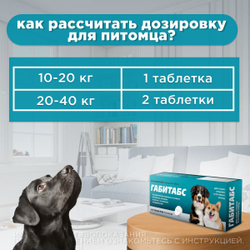 Таблетки для устранения поведенческих расстройств у собак средних и крупных пород Габитабс 200мг (Apicenna),10таб Габапентин