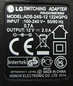 Сетевой адаптер для монитора LG, 12V, 2A