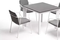 "Венето" обеденная группа на 4 персоны со стульями "Марокко", каркас белый, роуп серый