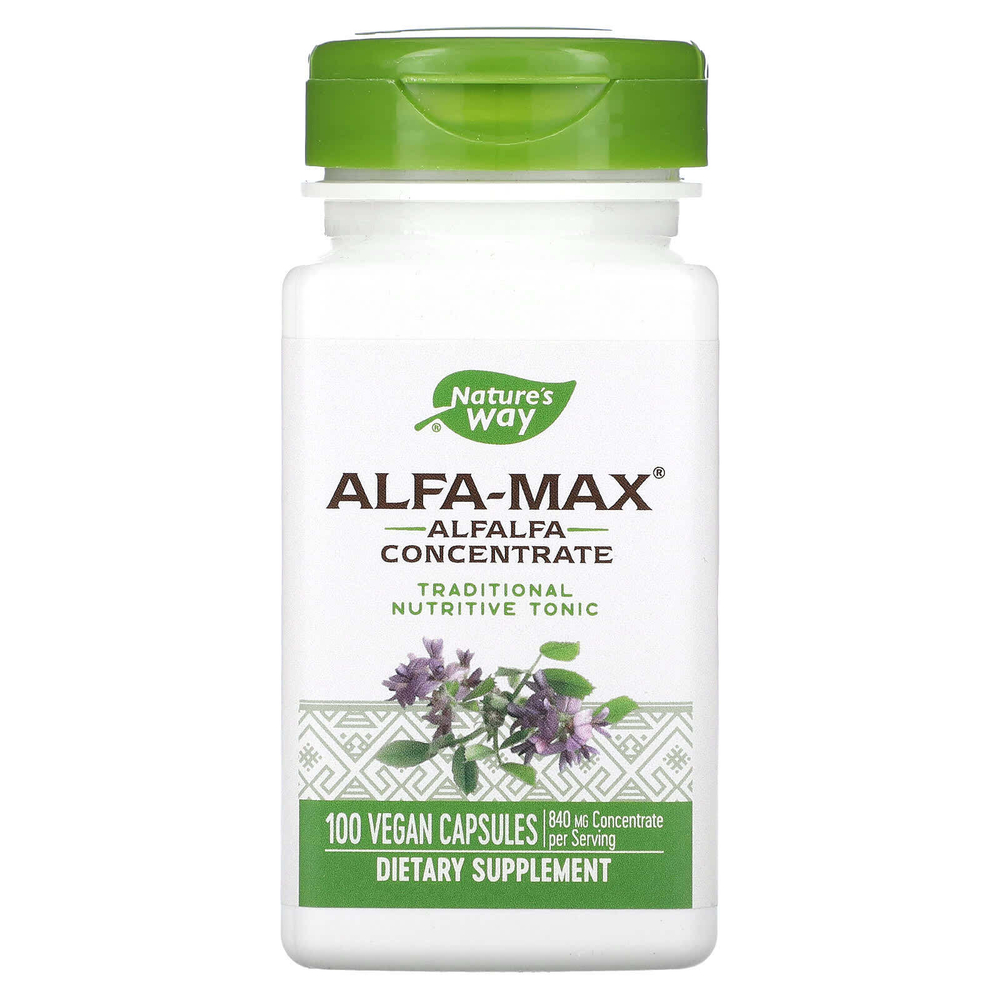 Nature's Way, Alfa-Max, концентрат люцерны, 100 веганских капсул (420 мг в 1 капсуле)