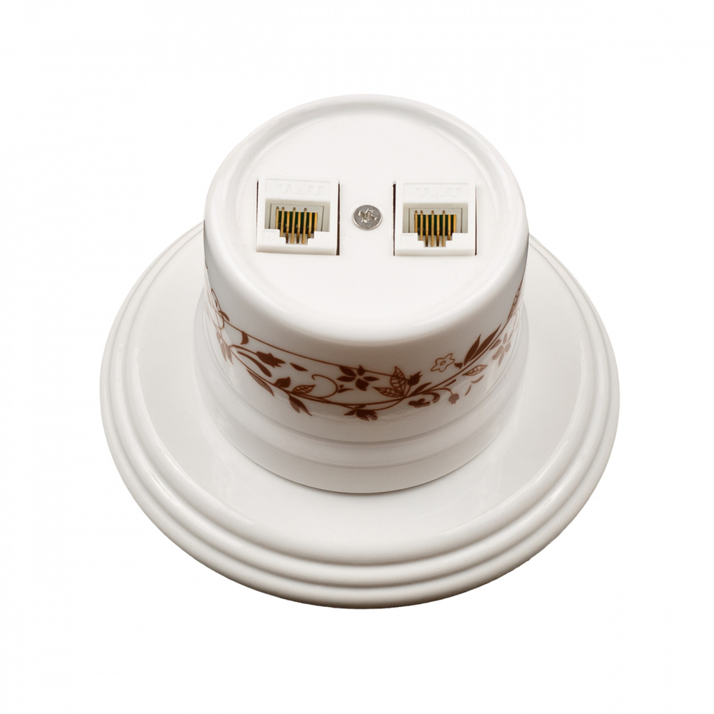 Розетка RJ45 информационная двойная, керамика, цвет белый, декор D6/2 B1-302-01-D6/2