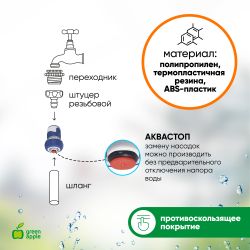 GWHC20-060 GREEN APPLE Коннектор с аквастопом для шланга 19 мм , пластик, TPR | Аксессуары для полива Green Apple