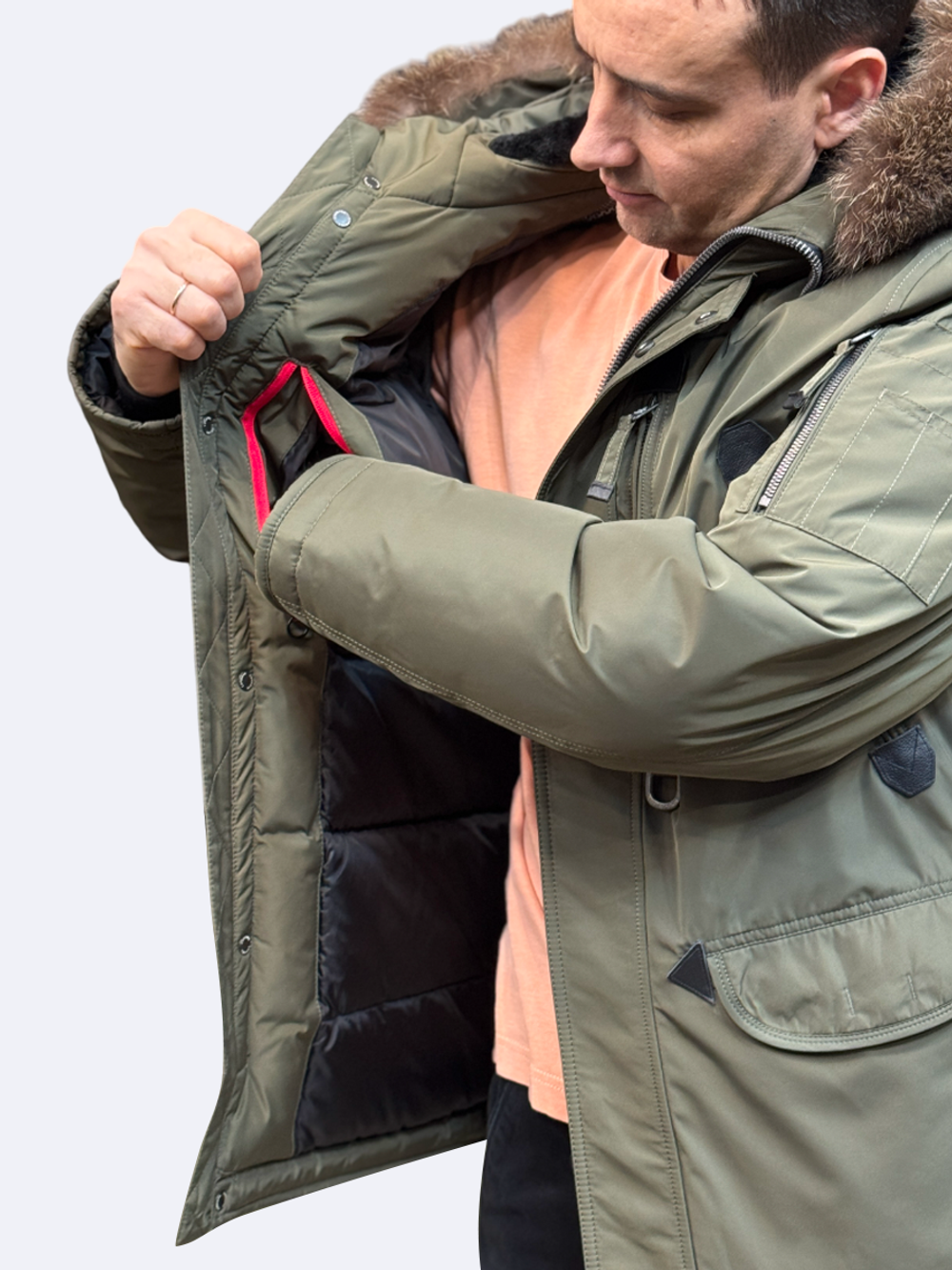 Пуховик зимний хаки