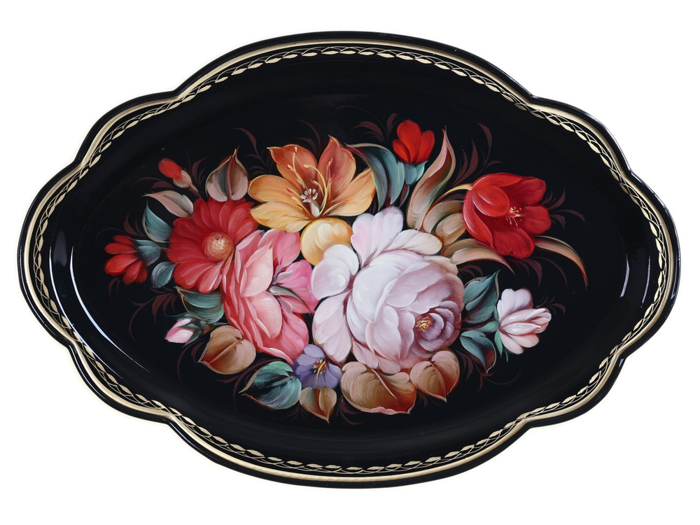 Жостовский поднос декоративный, размер 32х22 см (A11), металлический