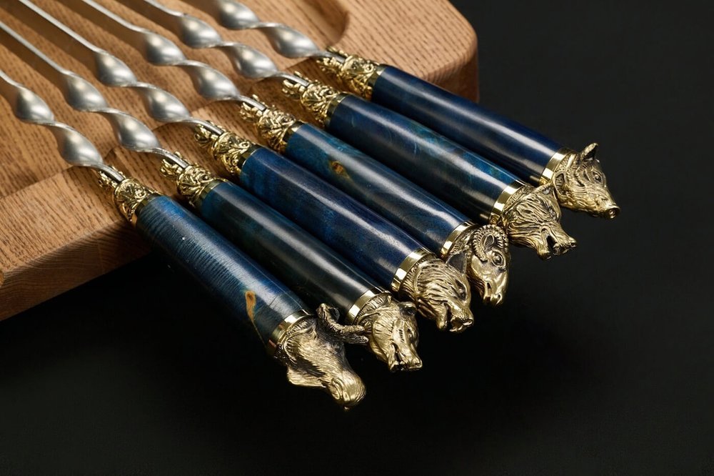 Набор шампуров "Звери Лесные Премиум 2" в чехле из натуральной кожи