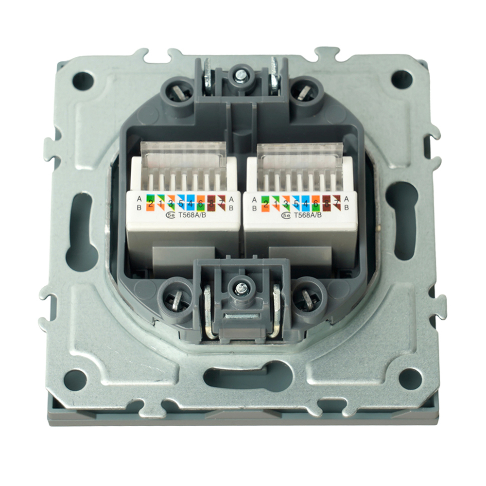 Розетка компьютерная 2-местная RJ-45 (механизм), STEKKER, серия Эмили, RST00-5111-10, платиново-серый, soft touch 49952