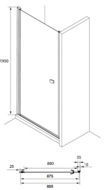 Дверь распашная Roca Capital 900x1950, стекло прозрачное, черная 7M4709016M