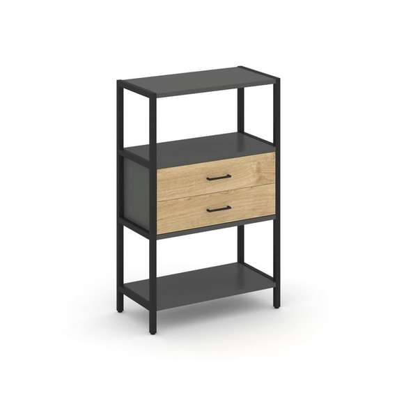 Shelf System Односекционный стеллаж трехярусный с ящиками SN.STM-312 Антрацит/Тиквуд Светлый/Металл