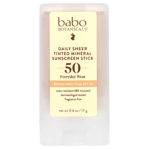 Babo Botanicals, ежедневный минеральный солнцезащитный стик с оттенком, SPF 50, без отдушек, 17 г (0,6 унции)