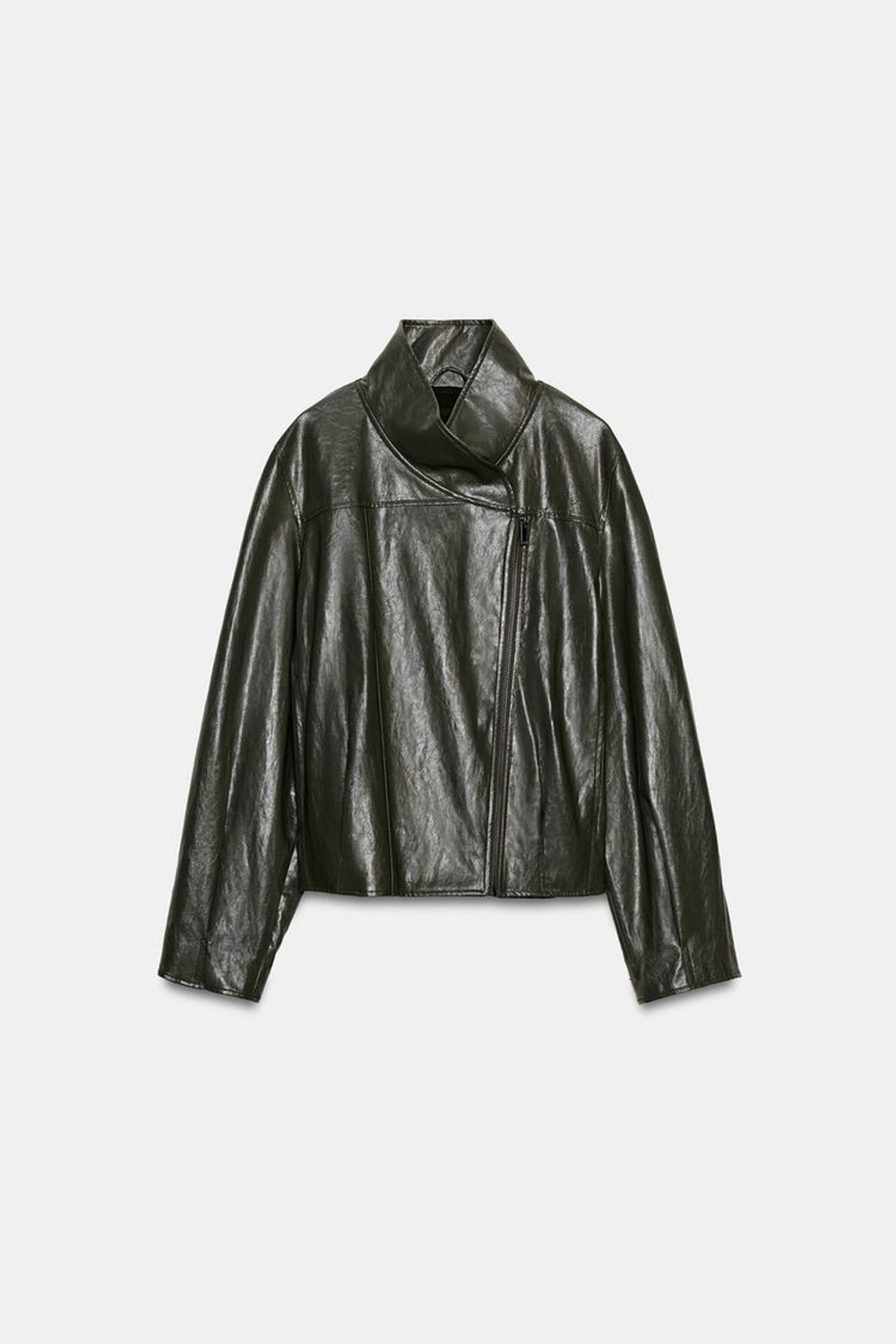 ZARA КУРТКА ИЗ ИСКУССТВЕННОЙ КОЖИ — ZW COLLECTION, СЕРЫЙ