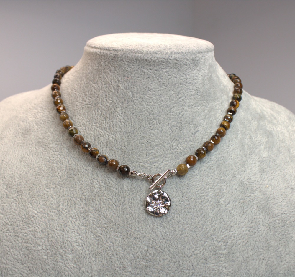 Чокер с натуральным тигровый глазом «Тигровая звезда»