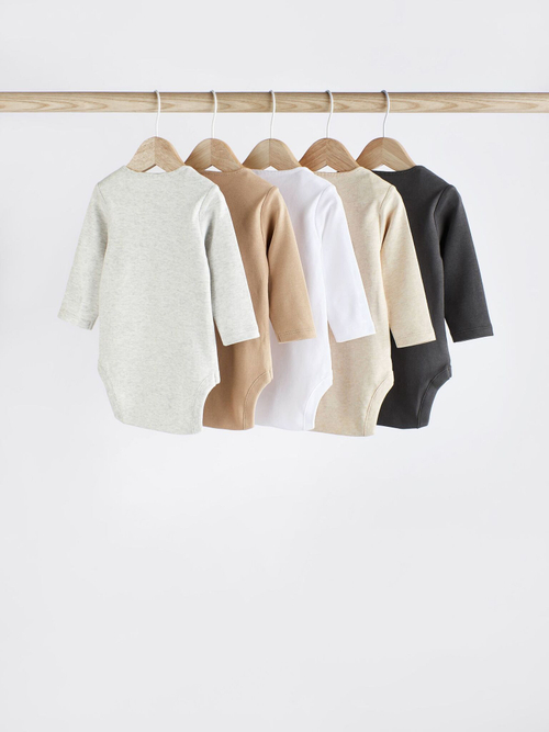Боди с длинным рукавом для малышей Next D70-303, 5 шт., Бежевый, Серый, Белый