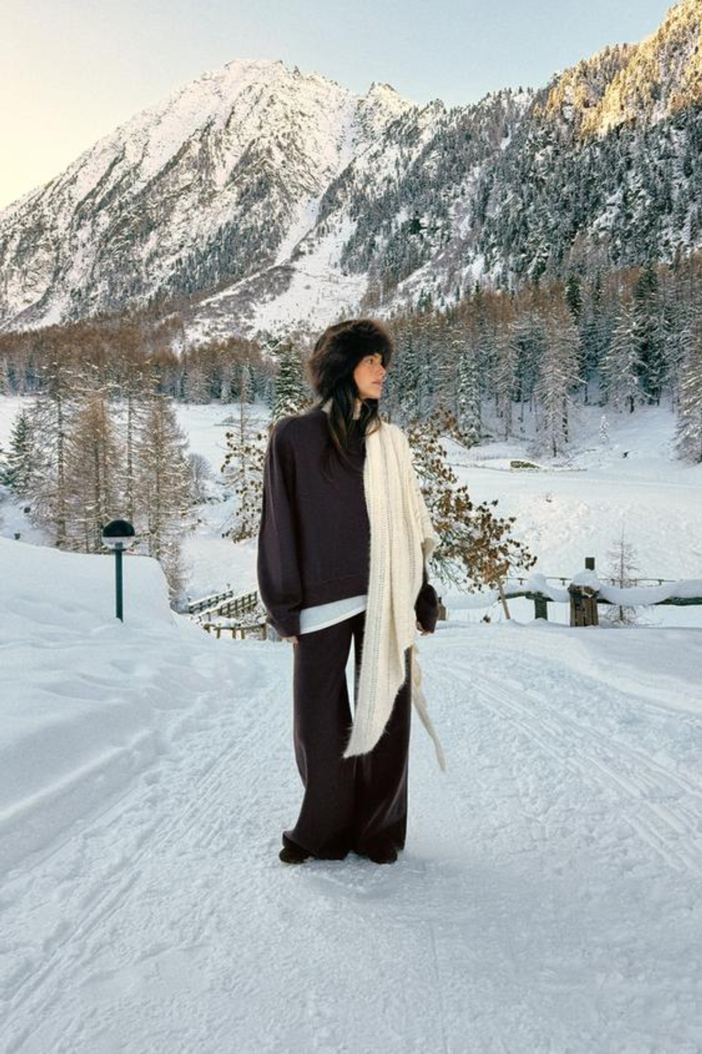 ZARA МЯГКИЕ БРЮКИ С ШИРОКИМИ ШТАНИНАМИ, ШОКОЛАДНЫЙ